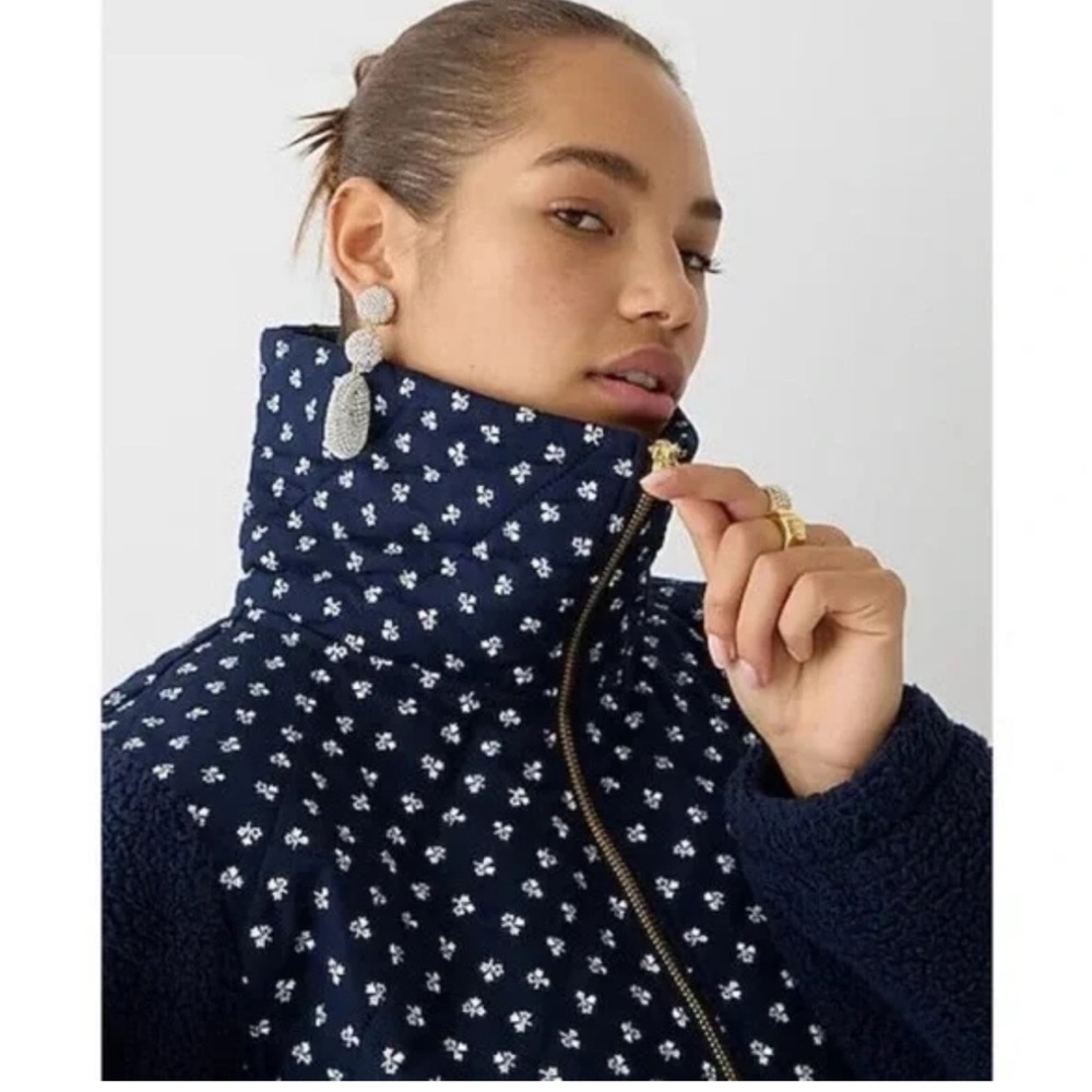 J. Crew Quilted Sherpa Fleece Half zip Pullover Print